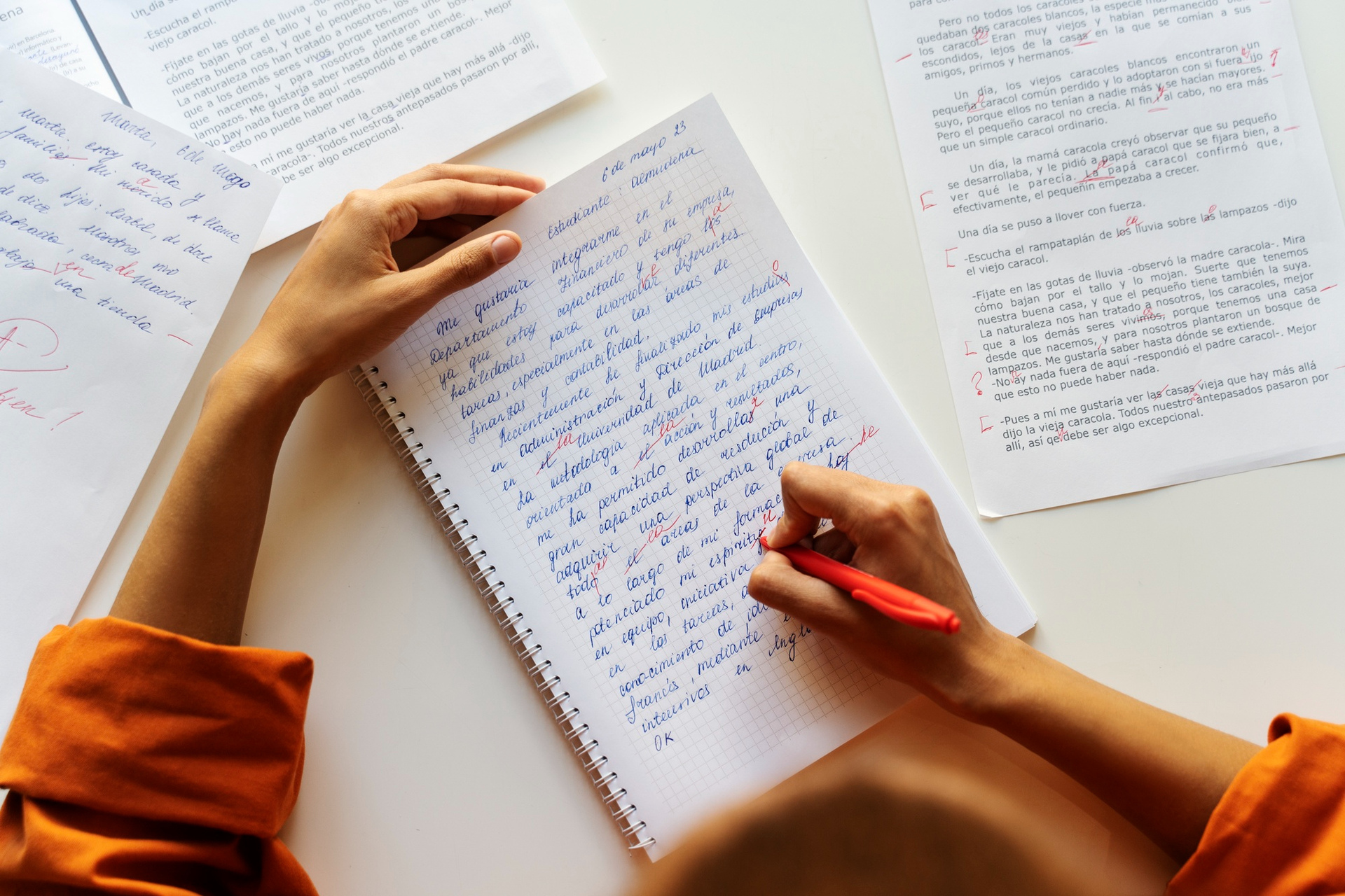 Person writing an essay.